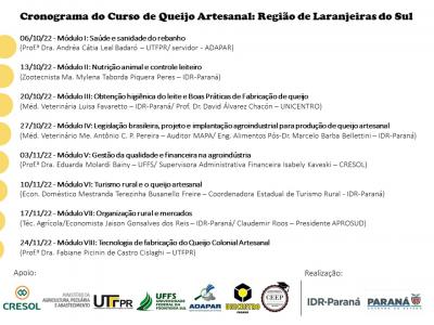 IDR oferta curso gratuito para regiÃ£o de Laranjeiras do Sul, sobre QUEIJO ARTESANAL 